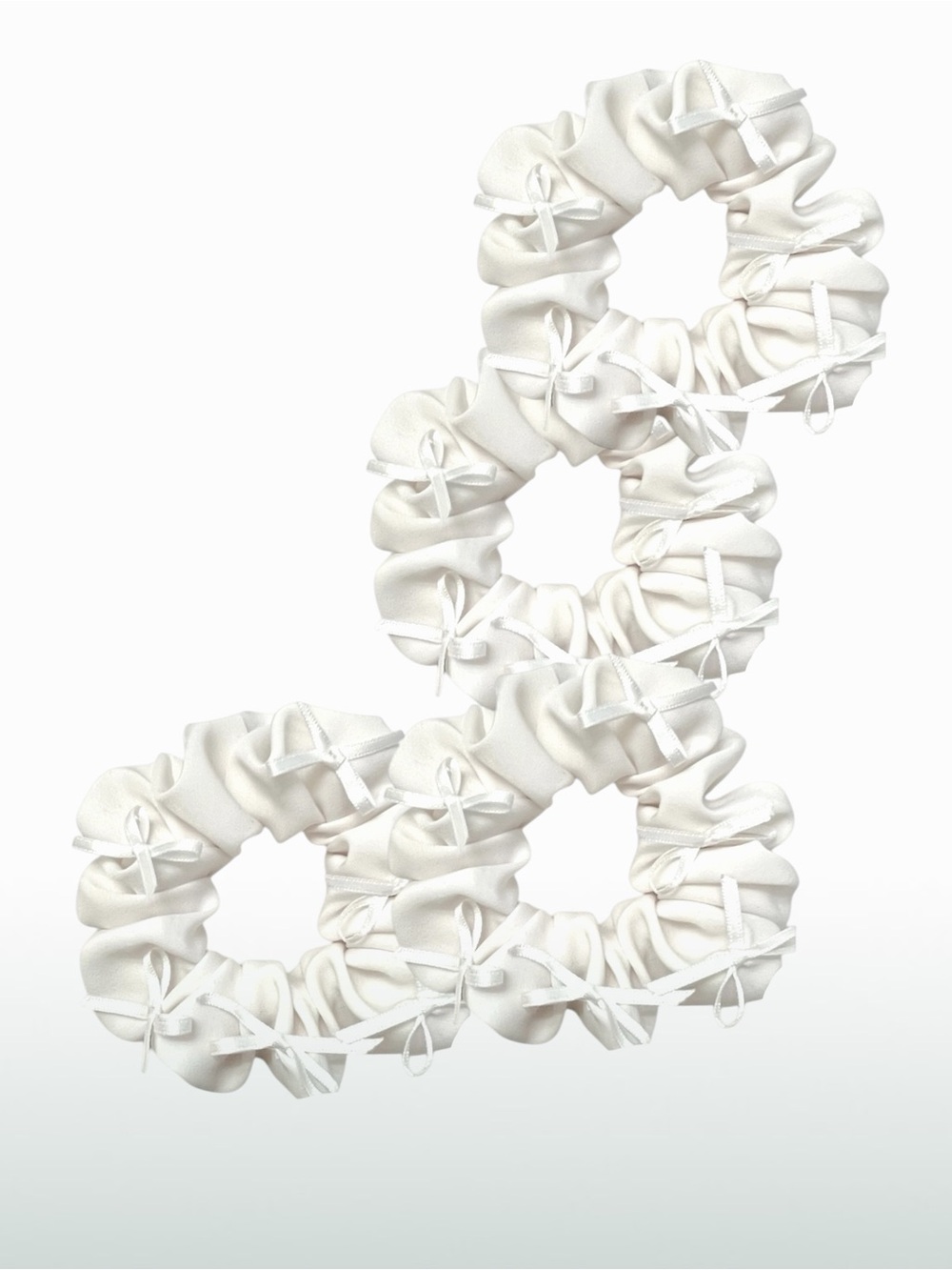 White Scrunchie Set with Ribbon Detail - Picture 4 of 8